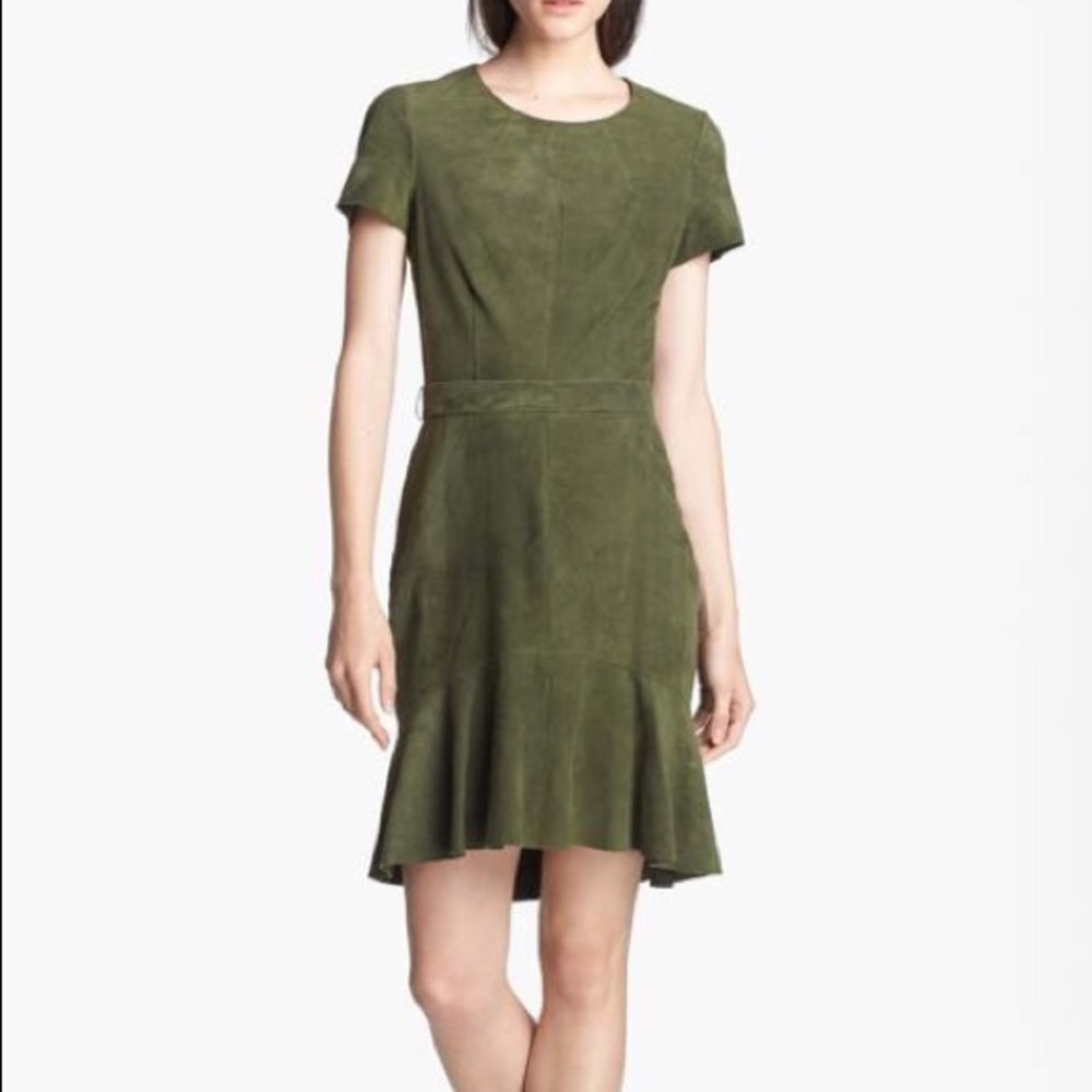Rachel Zoe “Seine” Goat Belted Suede Dress